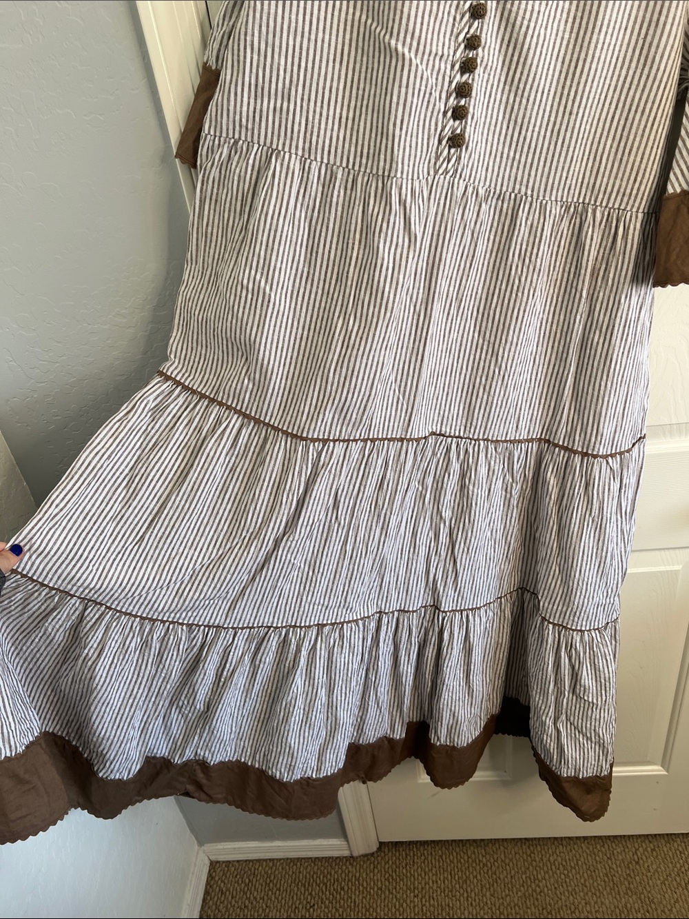 Tuckernuck Joanna linen cotton blend seersucker striped tier maxi dress size XL - Picture 10 of 12